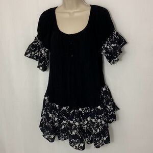 Black and white button down floral baby doll dress